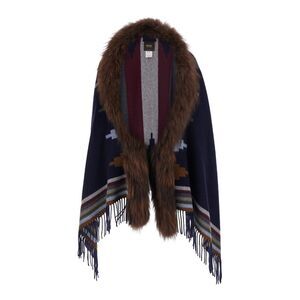 Bazar Deluxe Women Stole With Eco-Fur And Navajo Details In Blue For Women